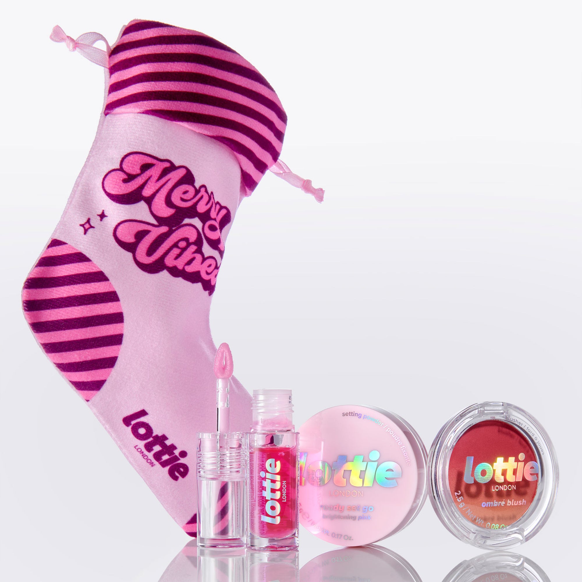 merry vibes peppermint pink stocking